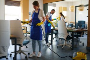 Janitors are cleaning office